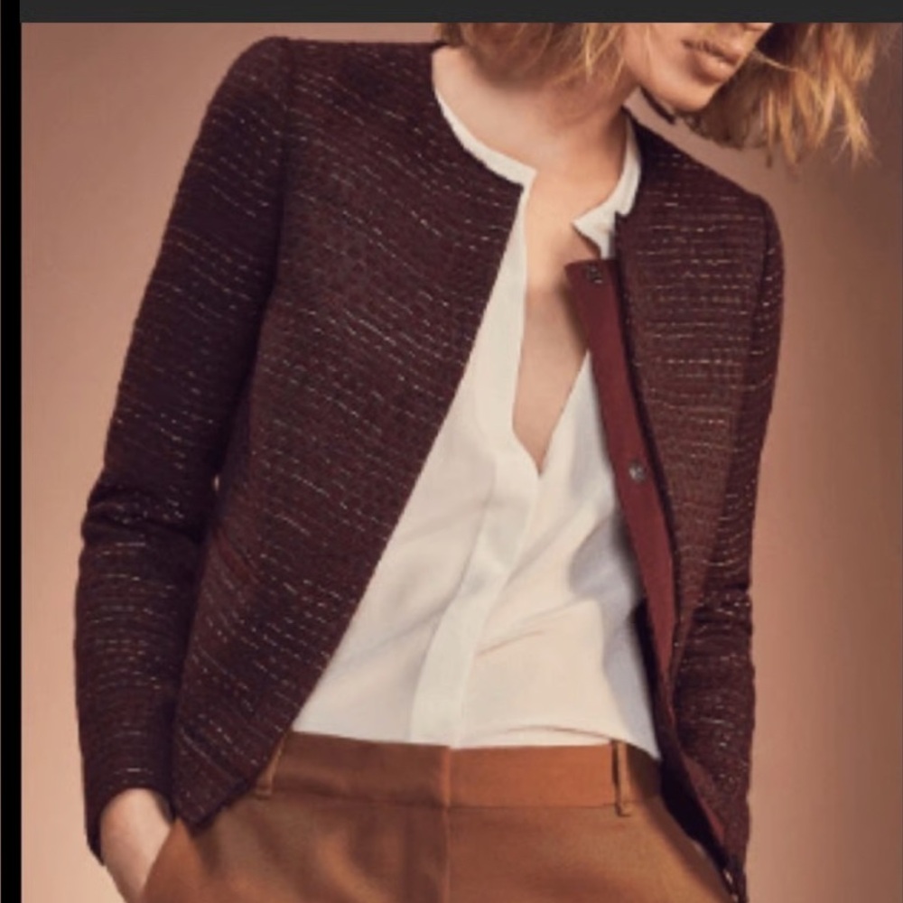 Massimo Dutti Women's Burgundy Tweed Jacket